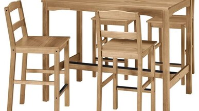 HÄGERNÄS bar masası takımı, 4 tabureli antika vernik-çam
