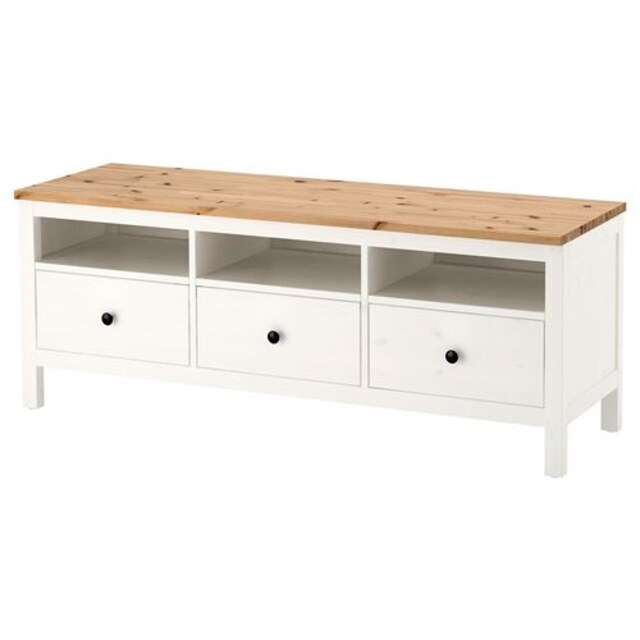 HEMNES tv sehpası, 148x47x57 cm beyaz vernik-açık kahverengi