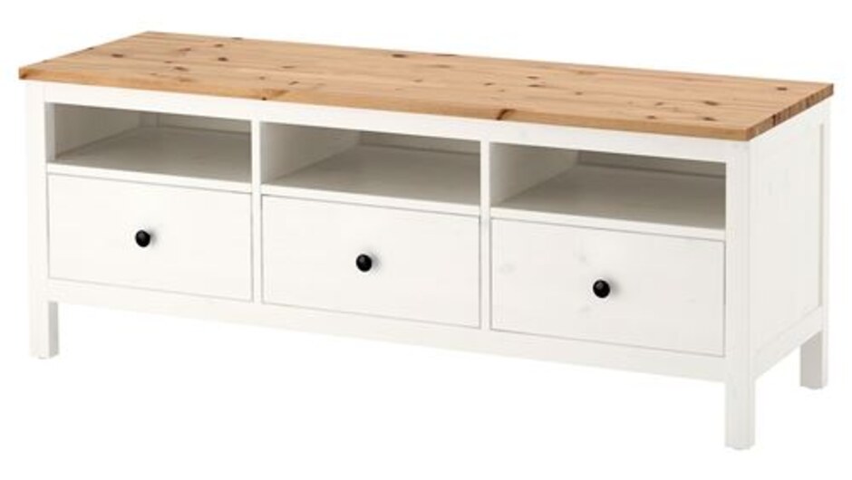 HEMNES tv sehpası, 148x47x57 cm beyaz vernik-açık kahverengi